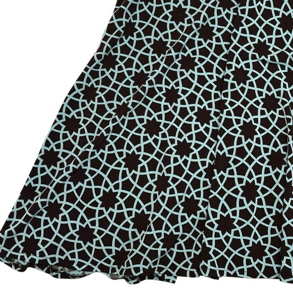 Maggy London Dark Brown & Aqua Print V-neck Midi Dress - Picture 4 of 5